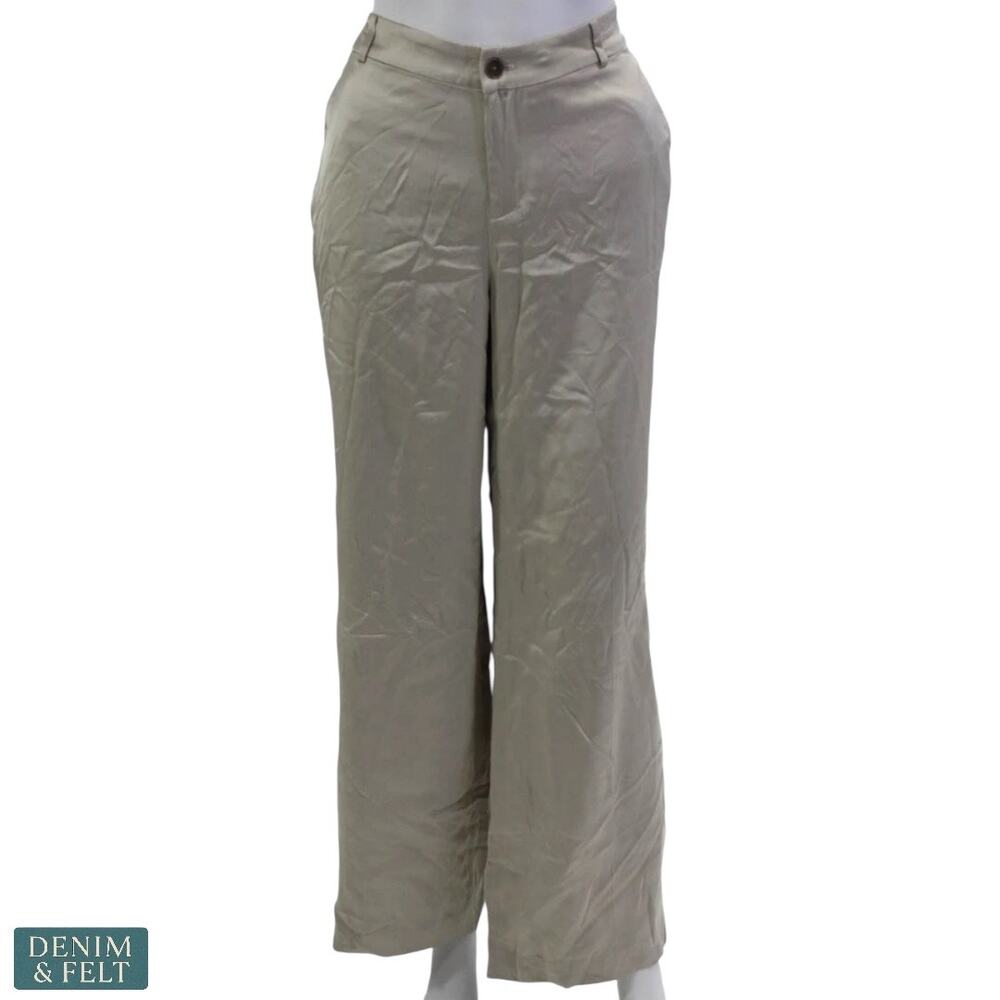 NEW Lauren Ralph Lauren Linen Blend Wide Leg Pants Khaki Neutral Tailored 10